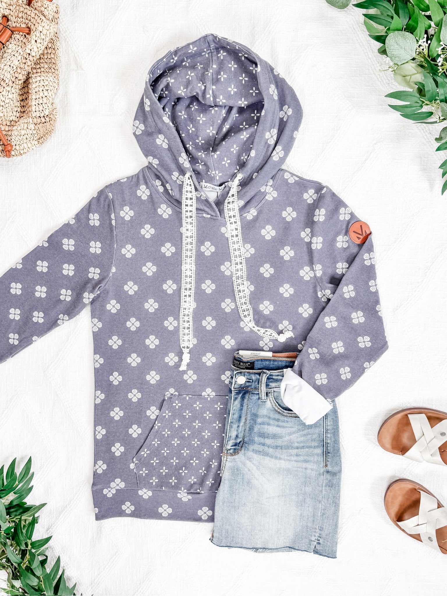 Hailey Pullover Hoodie - Slate Purple Floral